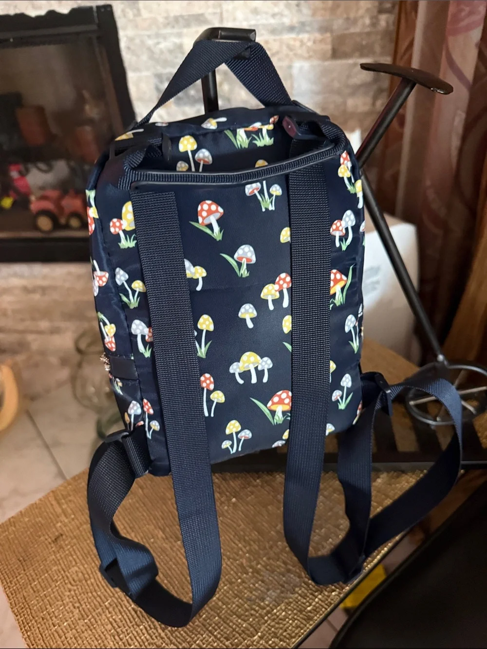 Kids Navy Mushroom Print Mini Backpack - Cute Kids Bag